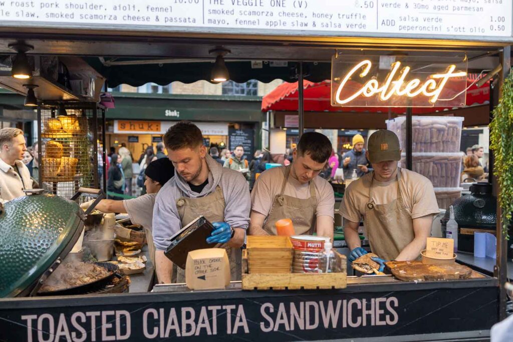 Flat out. Working in a pretty confined space, these three were going at top speed at a stall in Borough Market.